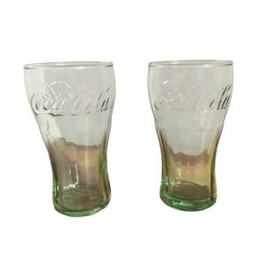 Vintage‎ Two Coca-Cola Coke Small Green 6 Ounce Glasses 4.5" tall Libbey RARE